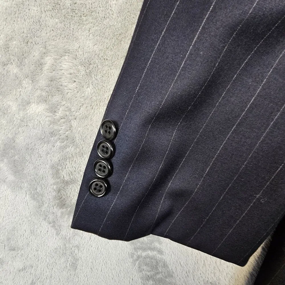 Hickey-Freeman Loro Piana Blazer 46R Tailored Black Striped Wool Tasmanian 120's